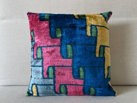 Ikat Velvet silk cushion 40x40cm.