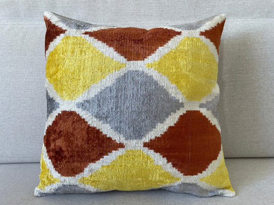 Ikat Velvet silk cushion 40x40cm.