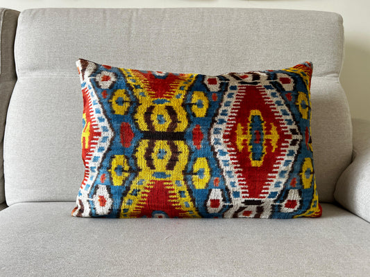 Ikat velvet cushion Hand made (40x60cm)