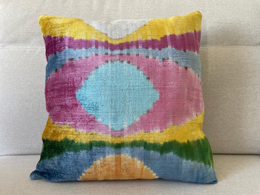 Ikat Velvet silk cushion 50x50cm.