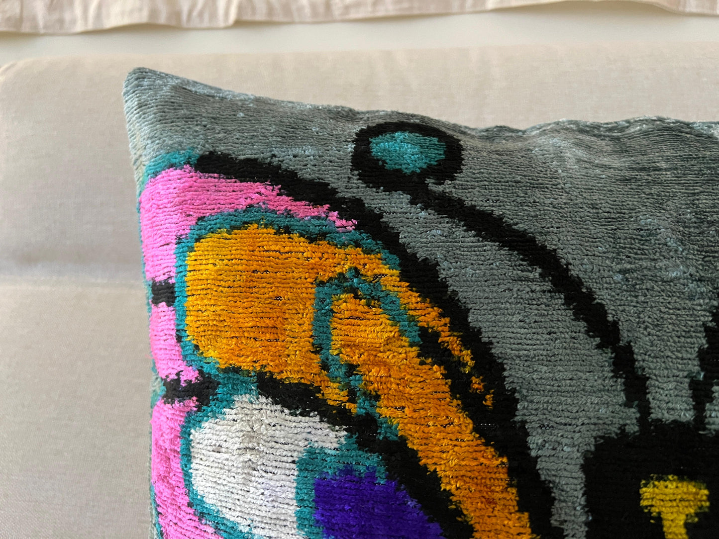Ikat Velvet silk cushion 50x50cm.