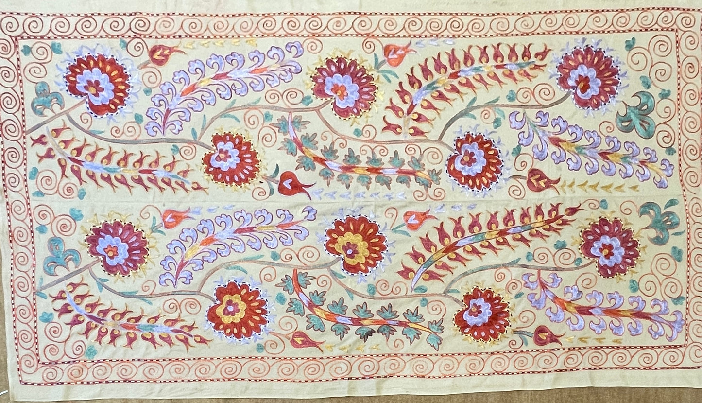 Suzani Hand Embroidered Silk bed cover.