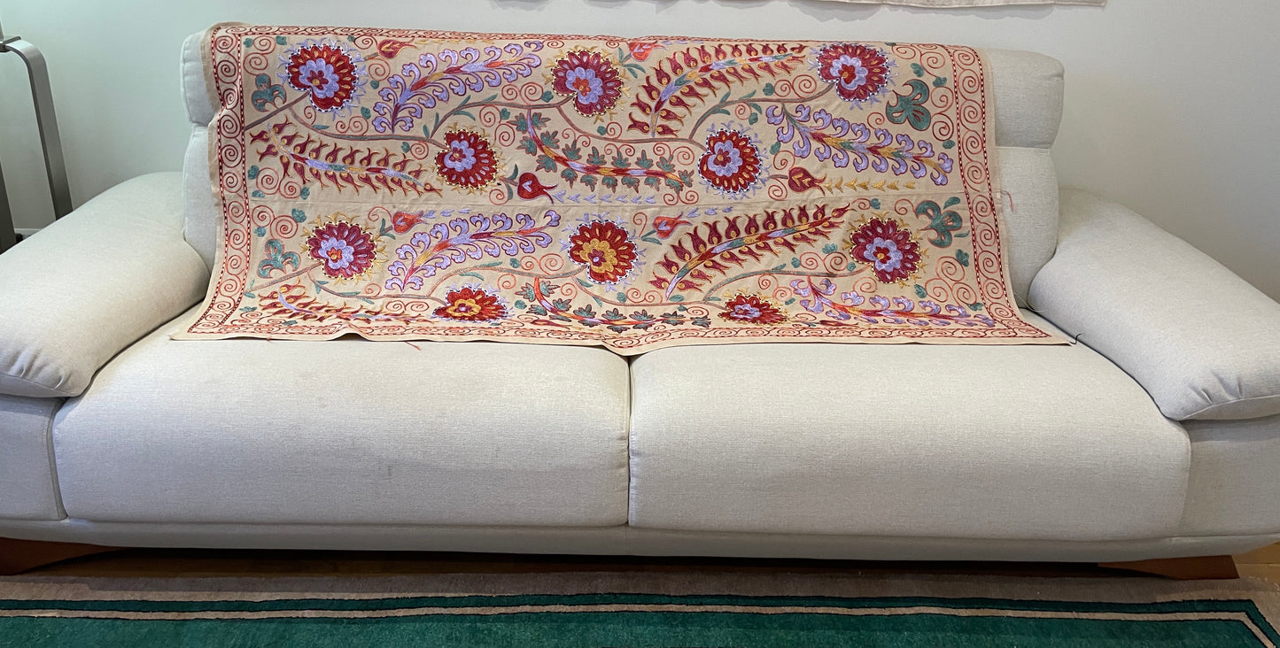 Suzani Hand Embroidered Silk bed cover.