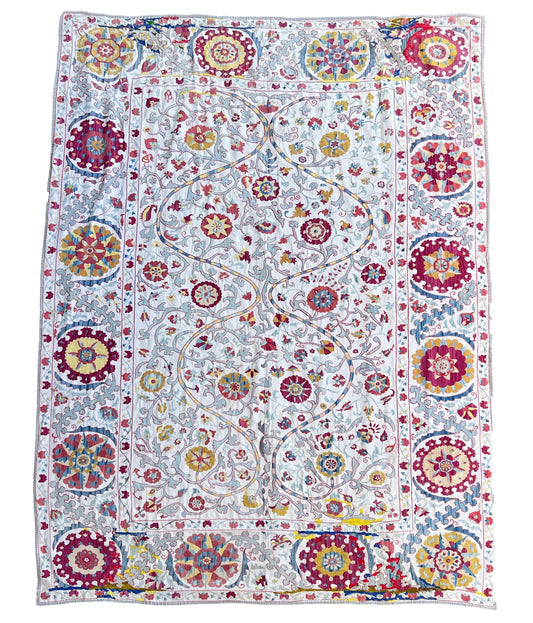 Vintage Suzani Hand Embroidered Silk 245x185cm