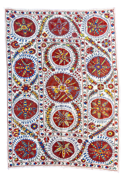 Vintage Suzani Hand Embroidered Silk 200x143cm
