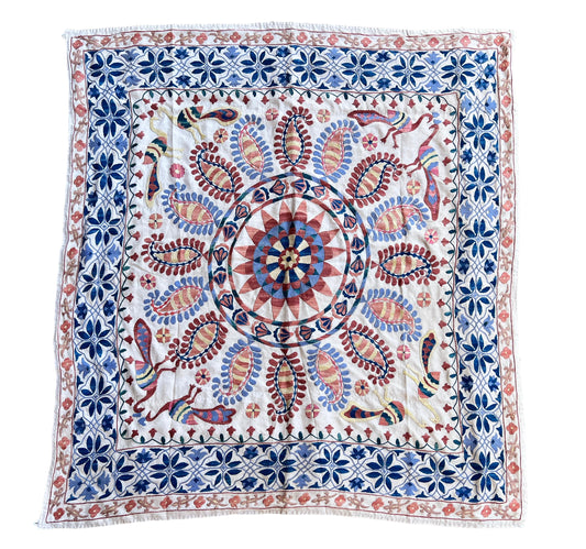 Vintage Suzani Hand Embroidered Silk 118x108cm
