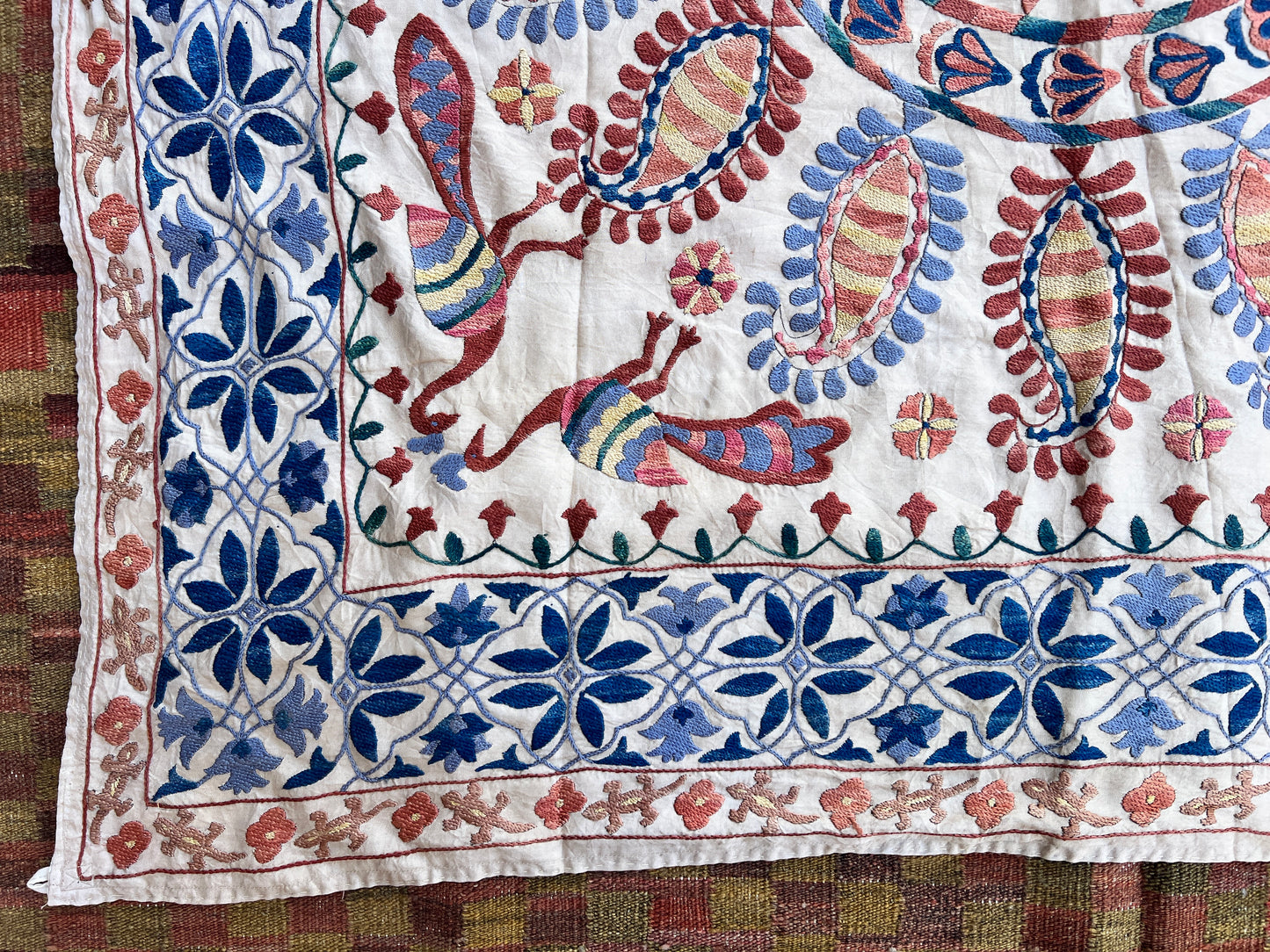 Vintage Suzani Hand Embroidered Silk 118x108cm