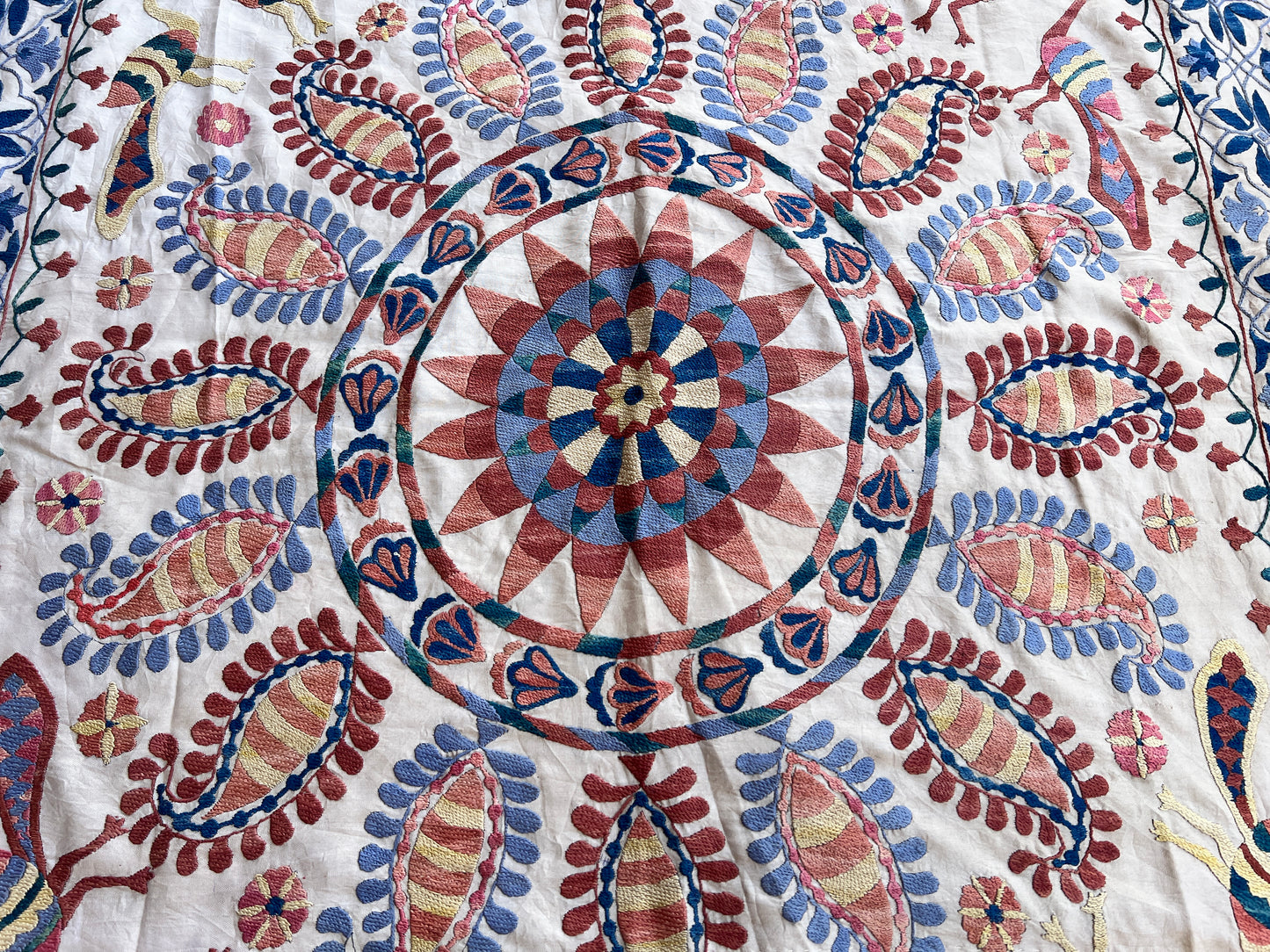 Vintage Suzani Hand Embroidered Silk 118x108cm