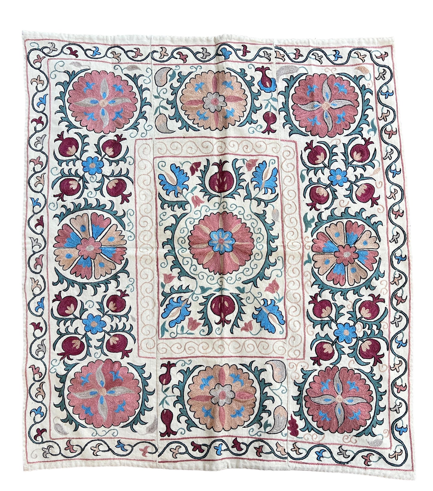 Vintage Suzani Hand Embroidered Silk 105x95cm
