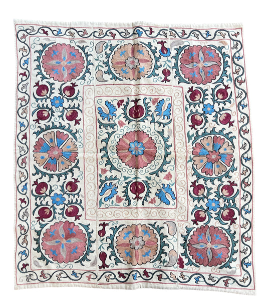 Vintage Suzani Hand Embroidered Silk 105x95cm