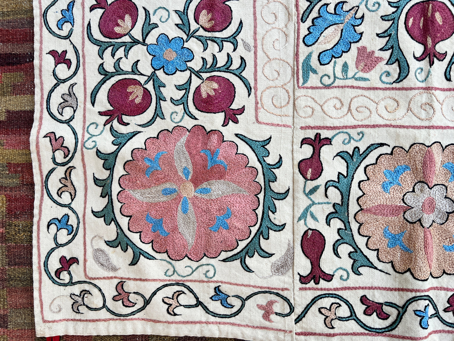Vintage Suzani Hand Embroidered Silk 105x95cm
