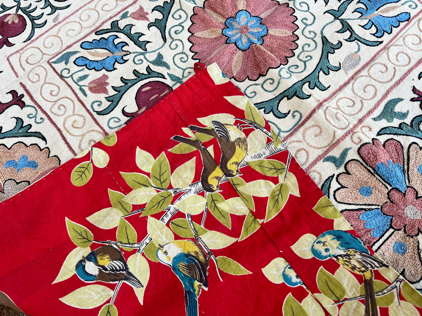 Vintage Suzani Hand Embroidered Silk 105x95cm