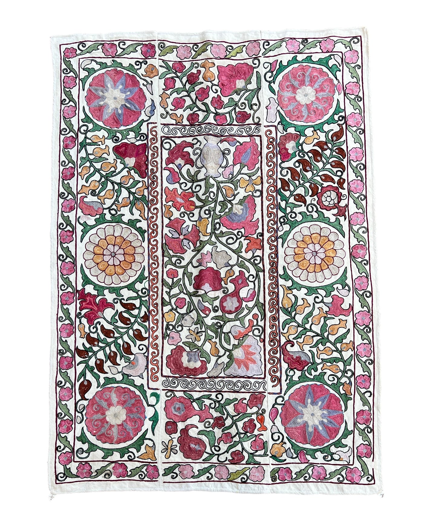 Vintage Suzani Hand Embroidered Silk 105x95cm