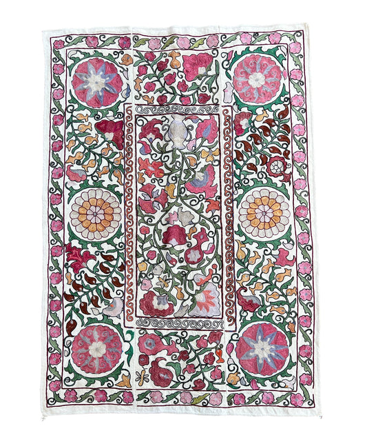 Vintage Suzani Hand Embroidered Silk 105x95cm