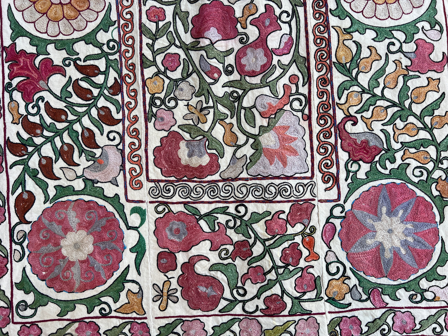 Vintage Suzani Hand Embroidered Silk 105x95cm