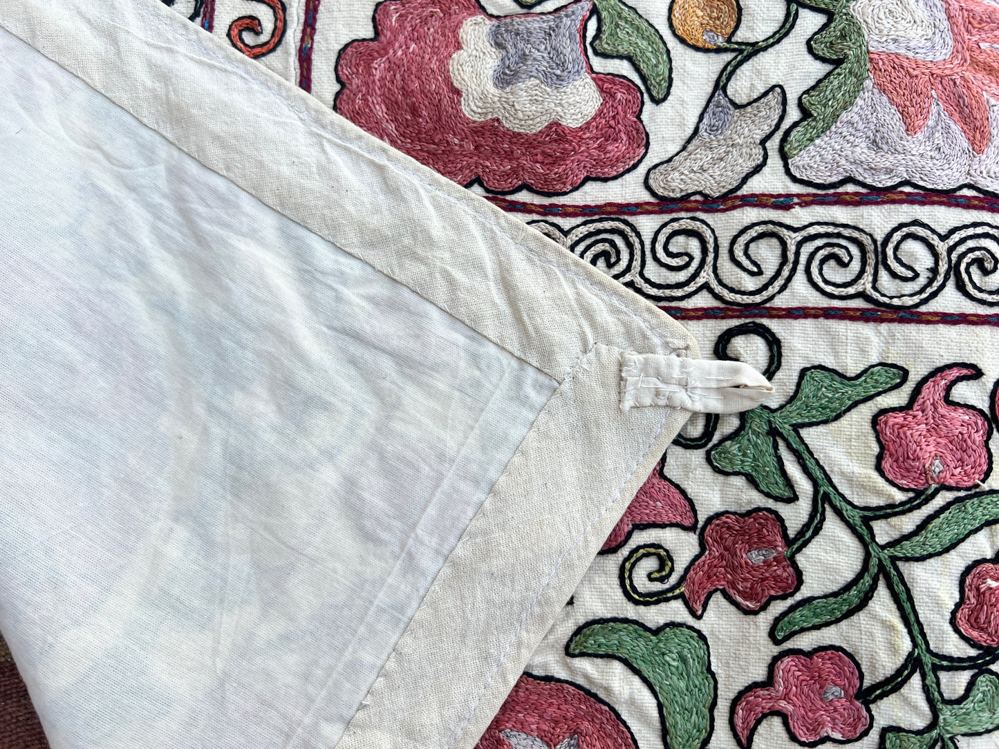 Vintage Suzani Hand Embroidered Silk 105x95cm
