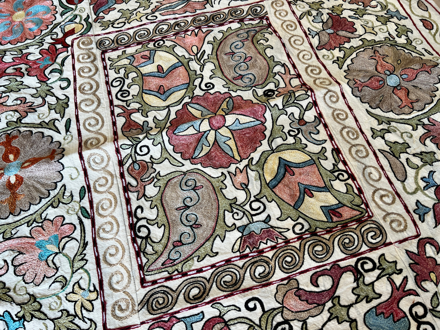 Suzani Antique Hand Embroidered Silk