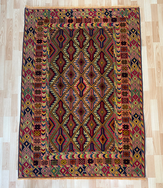 Afghan Tribal Mushwani flat woven kilim.