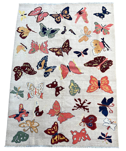 Butterfly design wool rug