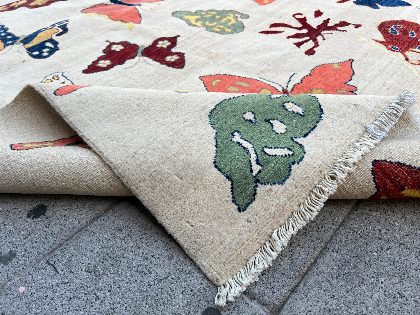 Butterfly design wool rug