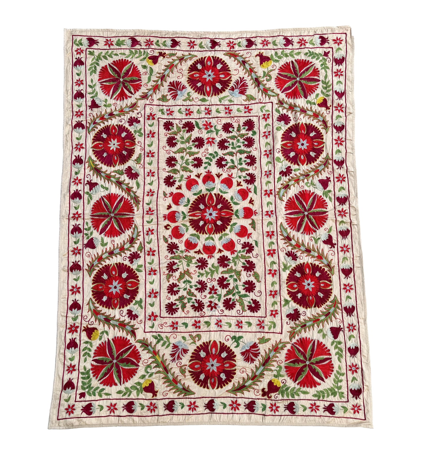 Vintage Suzani Hand Embroidered Silk 190x142cm