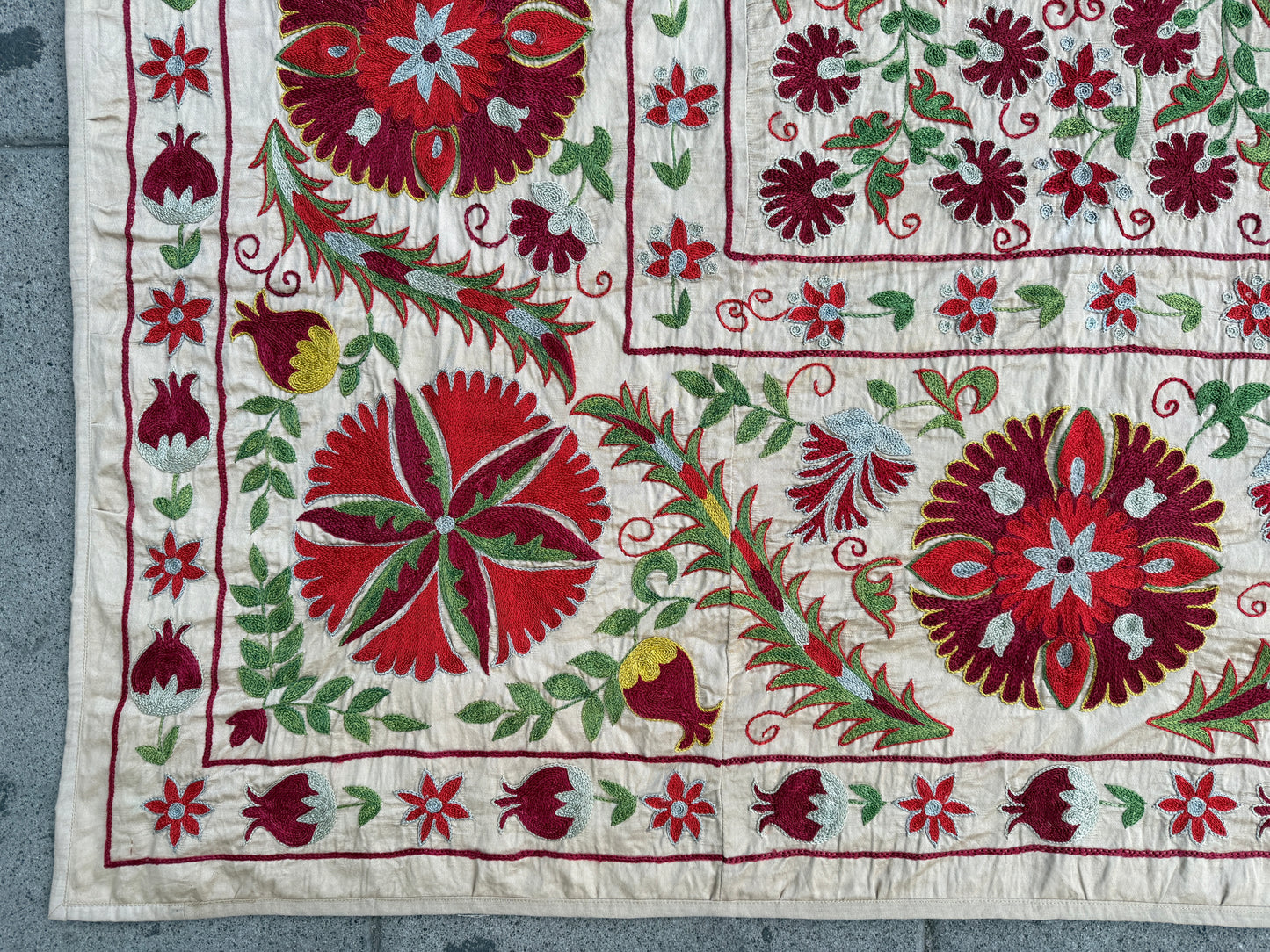 Vintage Suzani Hand Embroidered Silk 190x142cm