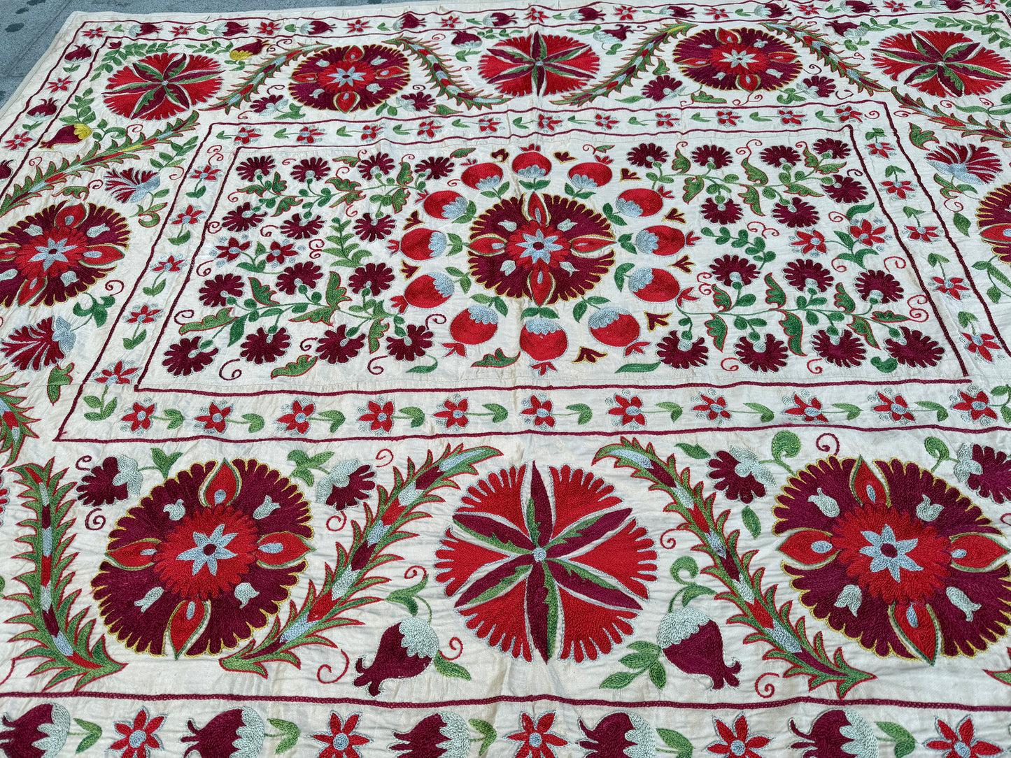 Vintage Suzani Hand Embroidered Silk 190x142cm