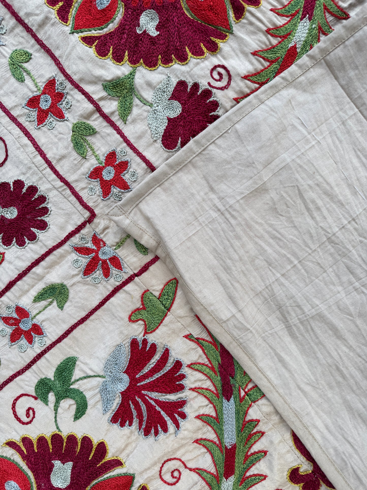 Vintage Suzani Hand Embroidered Silk 190x142cm
