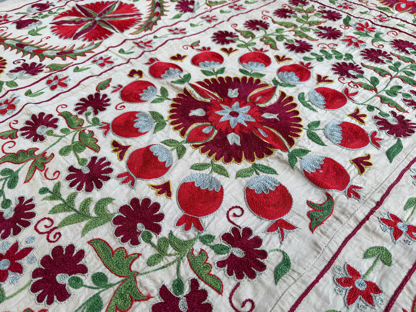 Vintage Suzani Hand Embroidered Silk 190x142cm