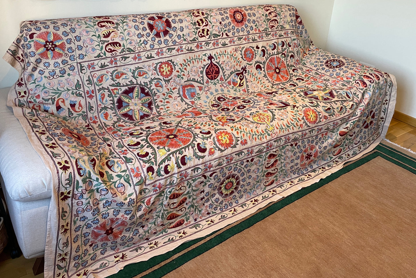 Suzani Hand Embroidered Silk bed cover.