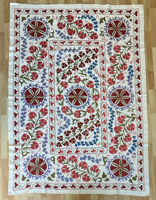 Suzani Hand Embroidered Silk bed cover.