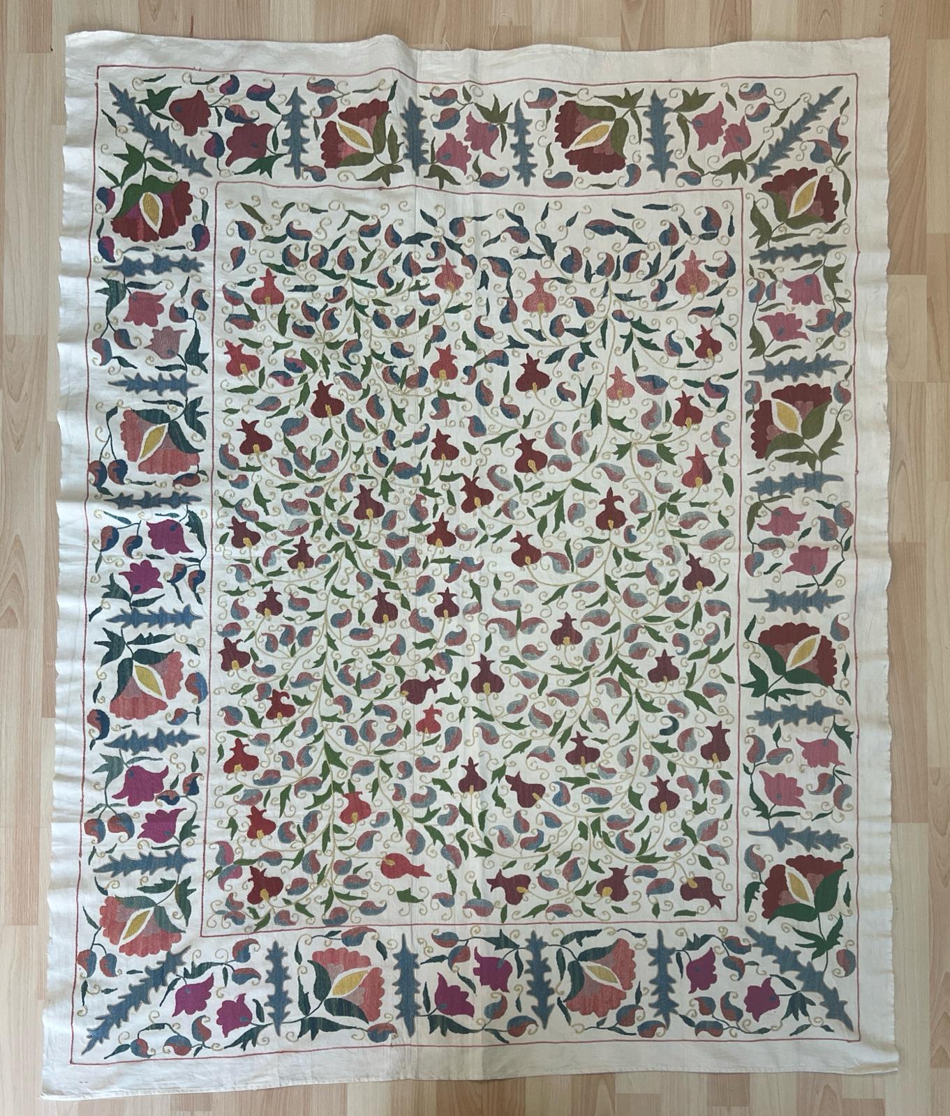 Suzani Hand Embroidered Silk bed cover.