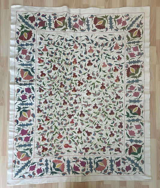 Suzani Hand Embroidered Silk bed cover.
