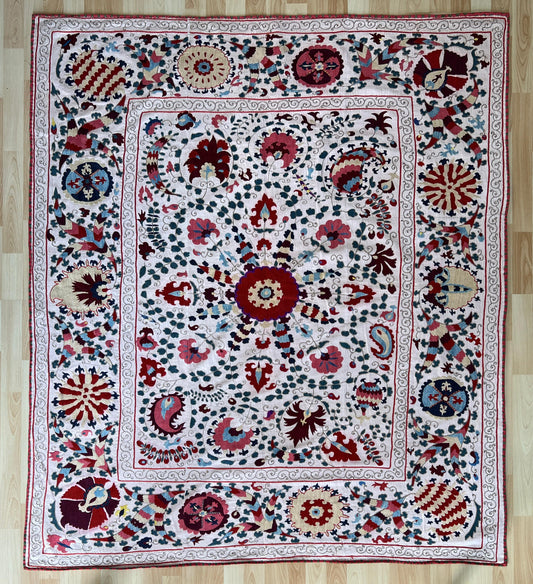 Suzani Hand Embroidered Silk bed cover.