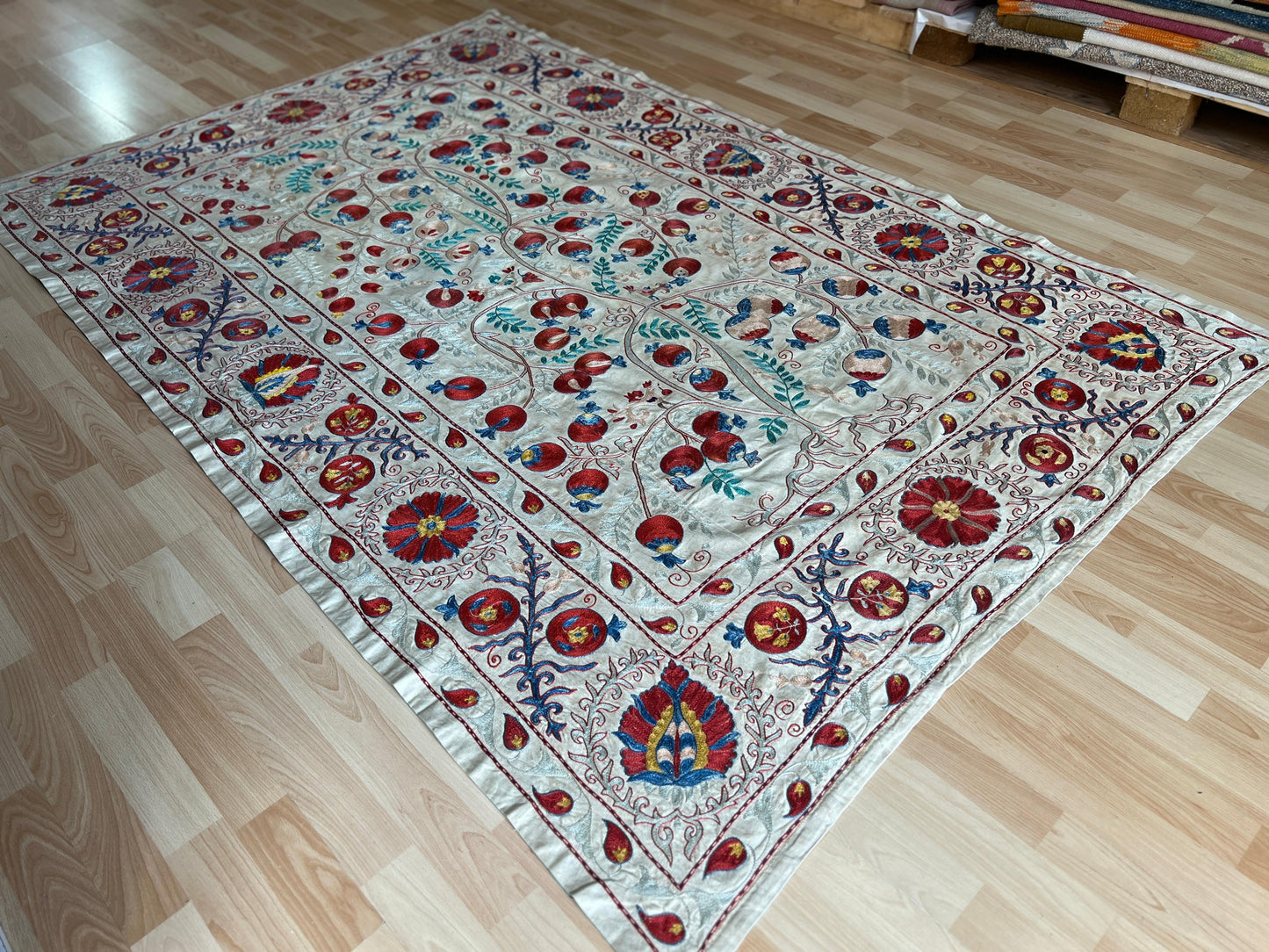 Suzani Hand Embroidered Silk bed cover.