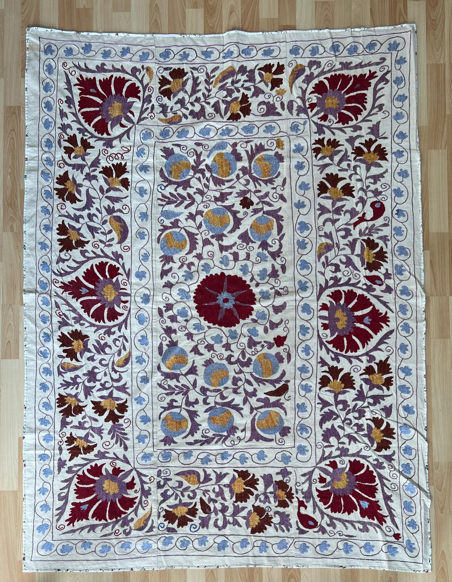 Suzani Hand Embroidered Silk bed cover.