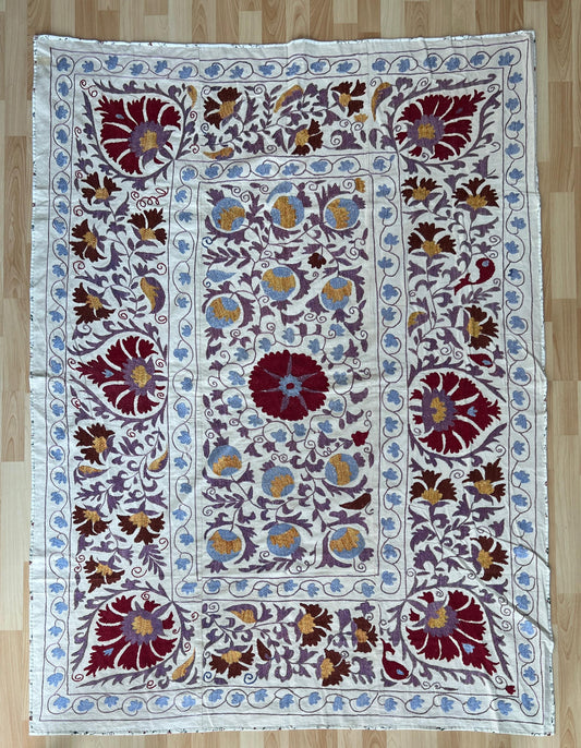 Suzani Hand Embroidered Silk bed cover.