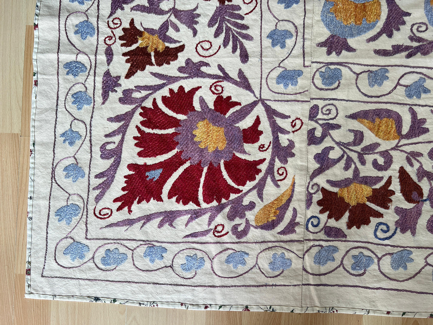 Suzani Hand Embroidered Silk bed cover.