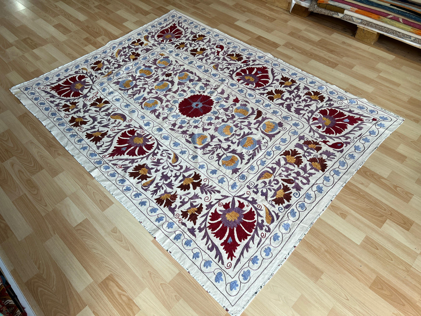 Suzani Hand Embroidered Silk bed cover.
