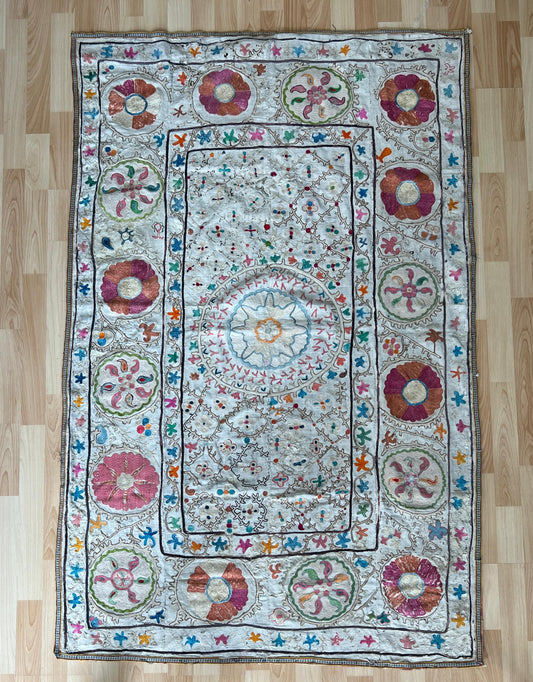 Suzani Hand Embroidered Silk bed cover.