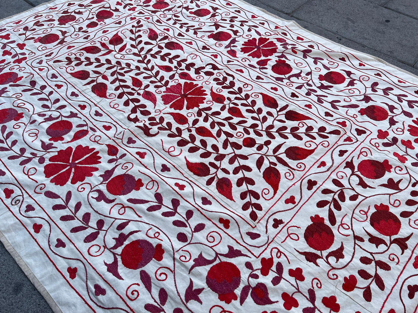 Suzani Hand Embroidered Silk bed cover.
