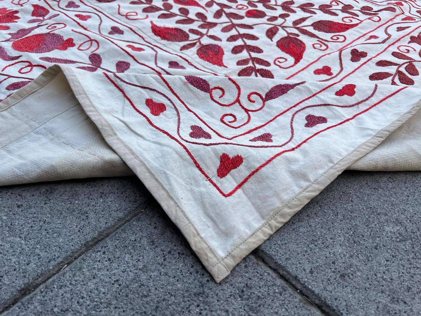 Suzani Hand Embroidered Silk bed cover.