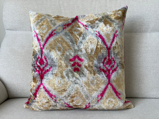 Ikat Velvet silk cushion 50x50cm.