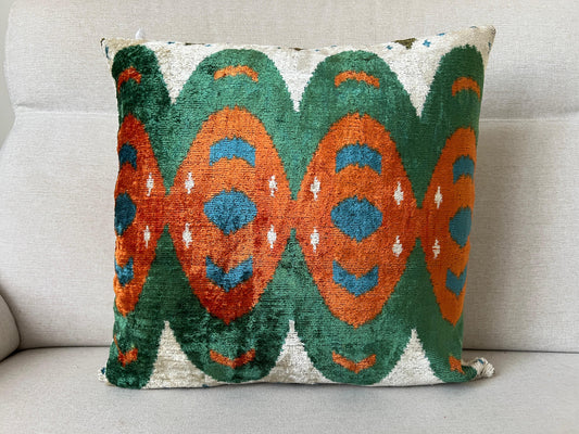 Ikat Velvet silk cushion 50x50cm.