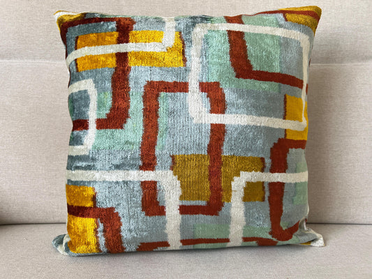 Ikat Velvet silk cushion 50x50cm.