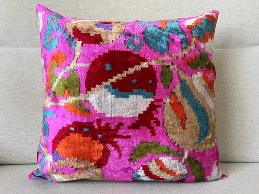 Ikat Velvet silk cushion 50x50cm.