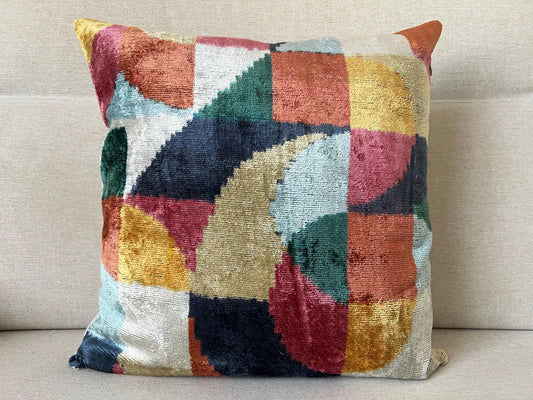 Ikat Velvet silk cushion 50x50cm.