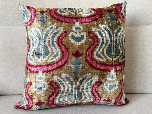 Ikat Velvet silk cushion 50x50cm.