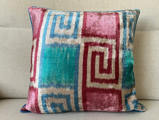 Ikat Velvet silk cushion 50x50cm.