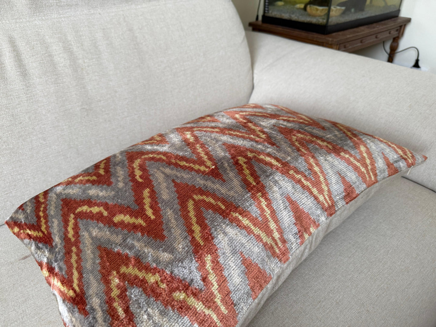 Ikat velvet cushion Hand made (40x60cm)